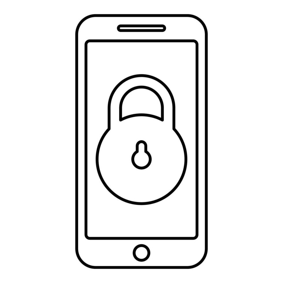 Smartphone lock personal data security cyber access concept phone locked cellphone padlock use contour outline line icon black color vector illustration image thin flat style
