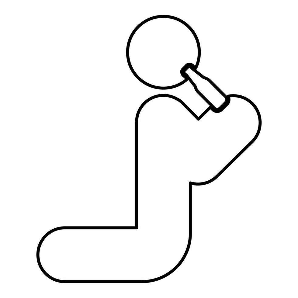 Man human drinking water alcohol beer from bottle knight position contour outline line icon black color vector illustration image thin flat style