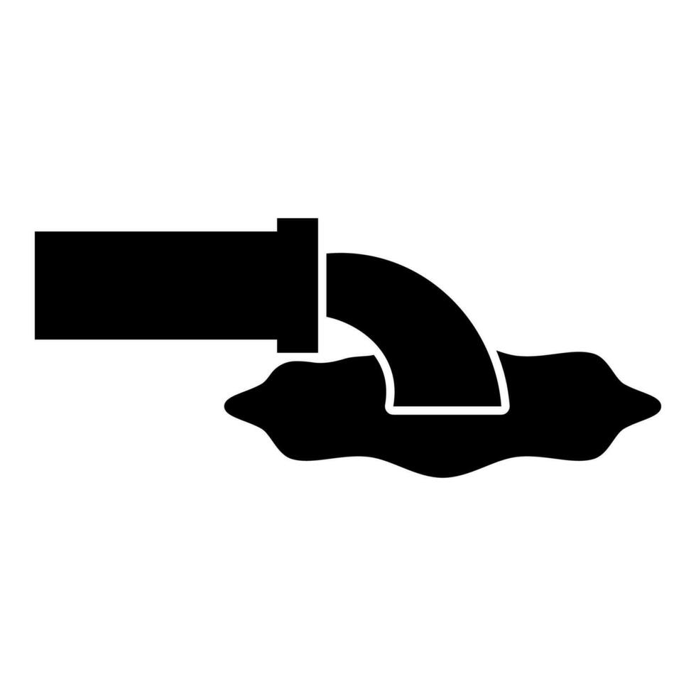 Wastewater fluid is leaking from pipe with water drainage industry to runoff sewer concept cleaning icon black color vector illustration image flat style