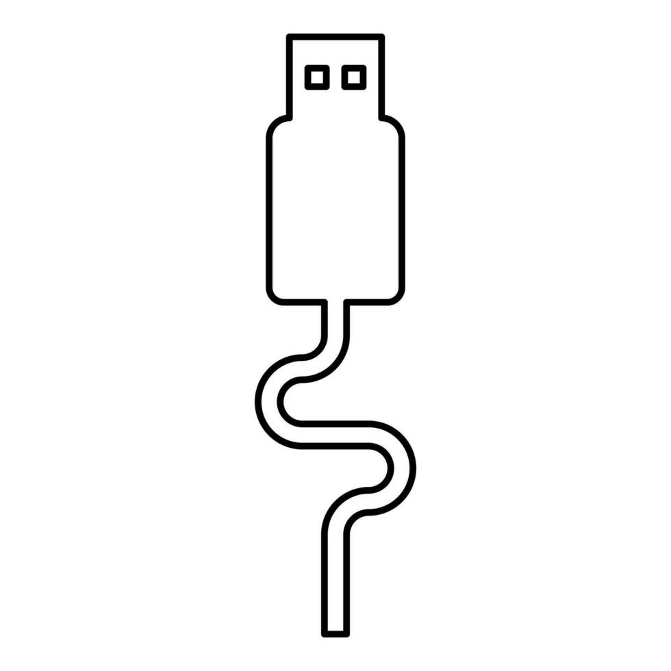 USB cable connector type A data contour outline line icon black color vector illustration image thin flat style