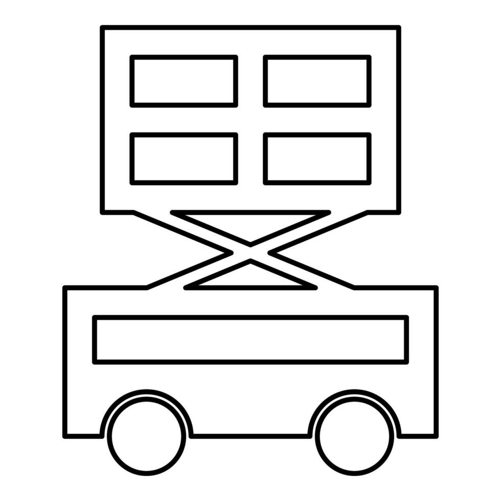 Lifting machine scissor lift platform self propelled contour outline line icon black color vector illustration image thin flat style