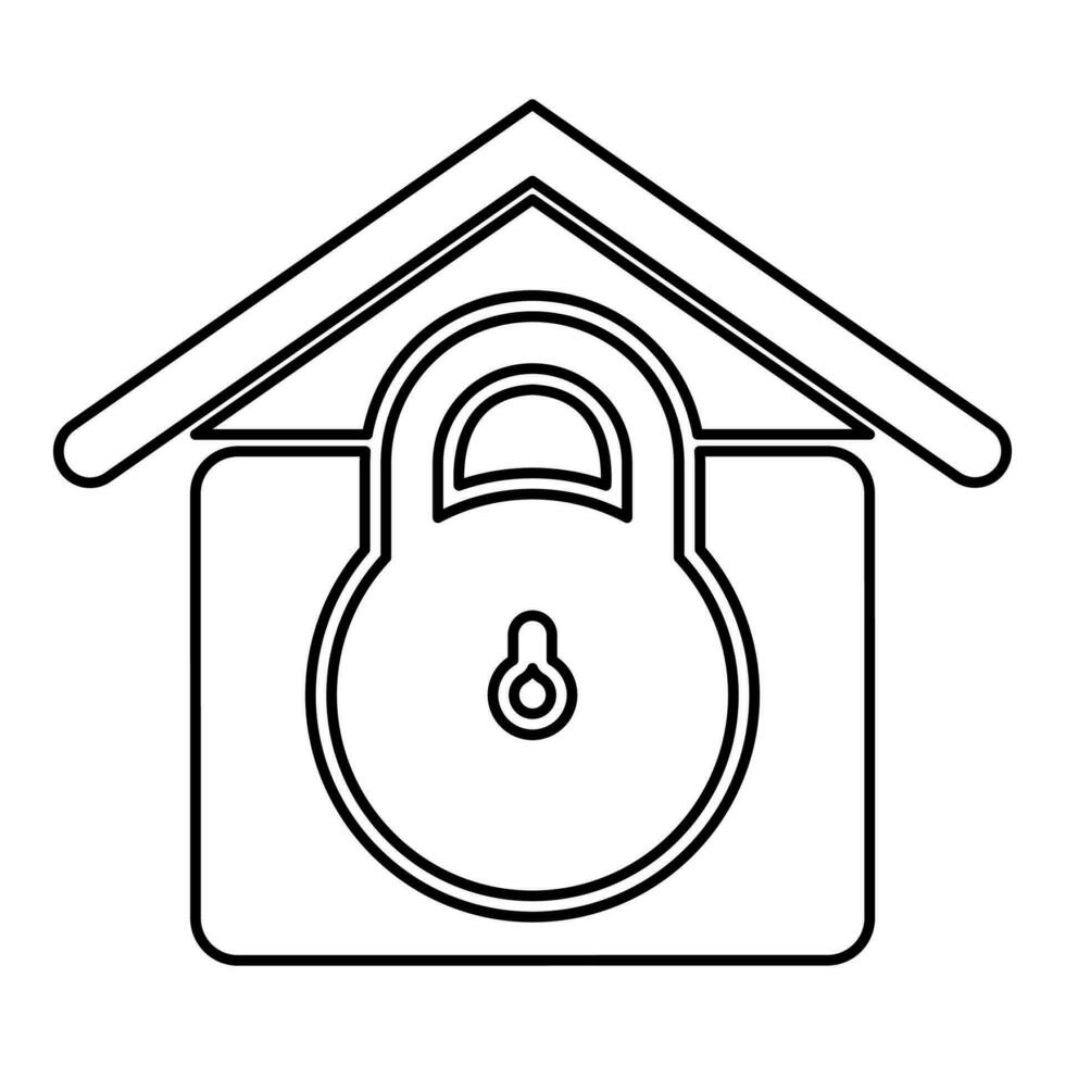 Lock house home protection with locked padlock concept safety defense security contour outline line icon black color vector illustration image thin flat style