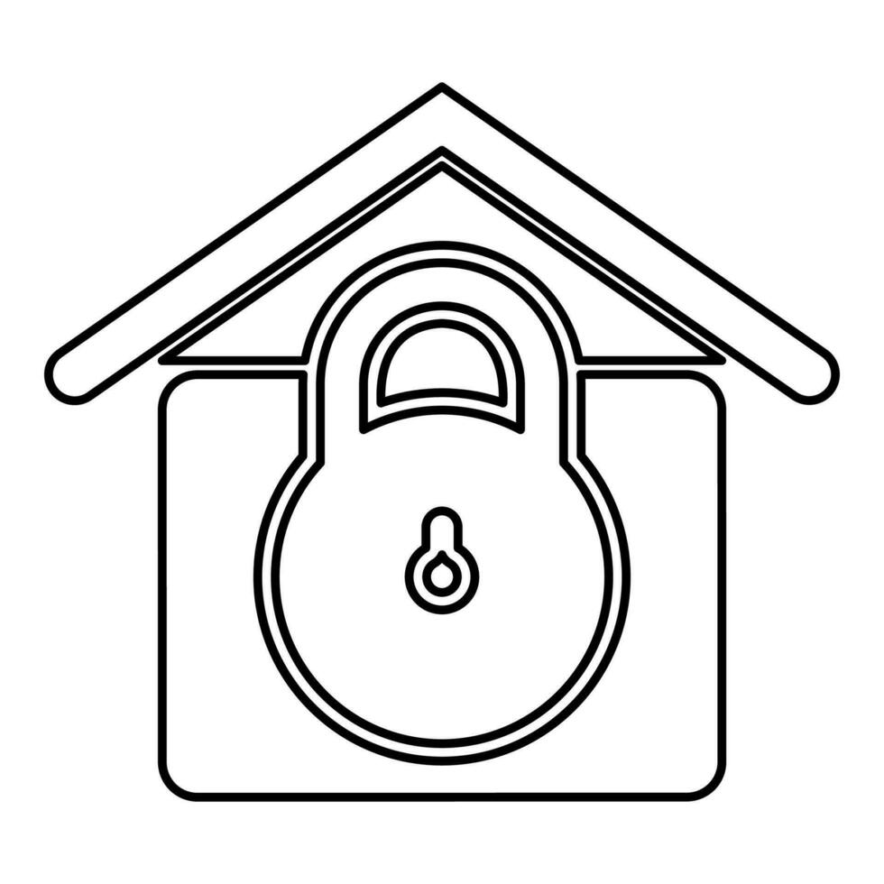 Lock house home protection with locked padlock concept safety defense security contour outline line icon black color vector illustration image thin flat style