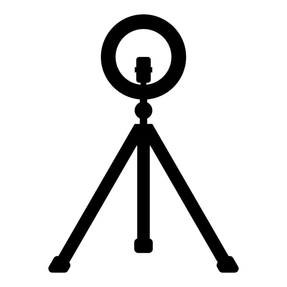 Led ring lamp on tripod with smartphone for phone studio photo light podcast concept equipment for streaming video icon black color vector illustration image flat style