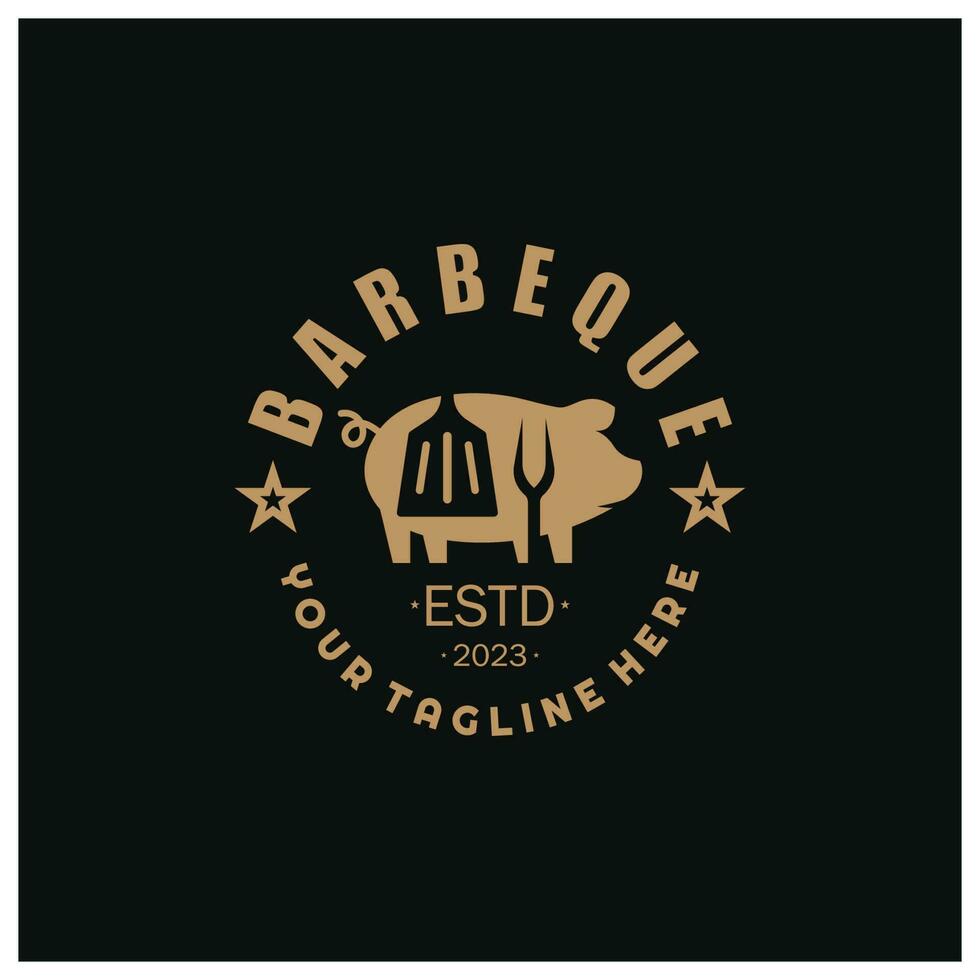 Simple Barbecue Vintage hot grill, with crossed flames and spatula. Logo for restaurant, badge, cafe and bar.vector vector