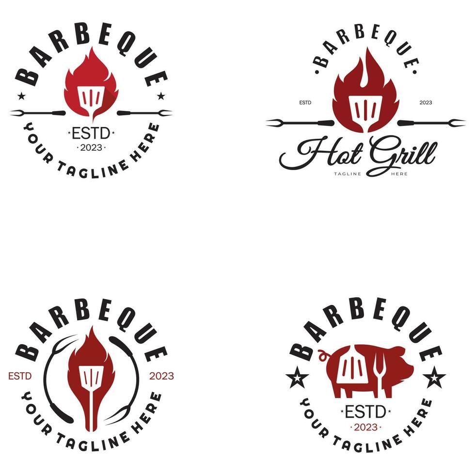 Simple Barbecue Vintage hot grill, with crossed flames and spatula. Logo for restaurant, badge, cafe and bar.vector vector