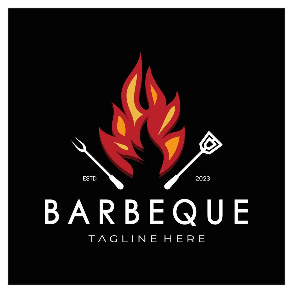 Smoke and BBQ Barbecue Vintage hot grill, with crossed flames and spatula. Logo for restaurant, badge, cafe and bar.vector vector