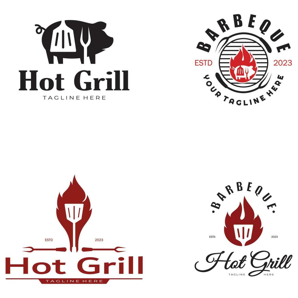 Simple Barbecue Vintage hot grill, with crossed flames and spatula. Logo for restaurant, badge, cafe and bar.vector vector