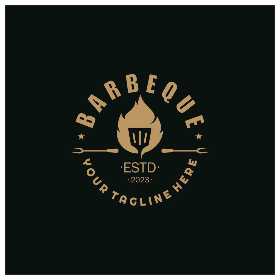 Simple Barbecue Vintage hot grill, with crossed flames and spatula. Logo for restaurant, badge, cafe and bar.vector vector