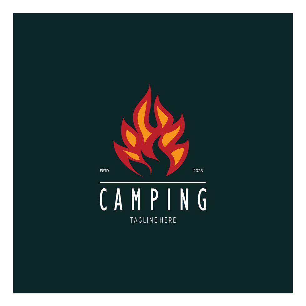 vintage and retro tent logo, camping. With tent, tree and bonfire sign. adventurers, scouts, climbers, camping equipment center vector