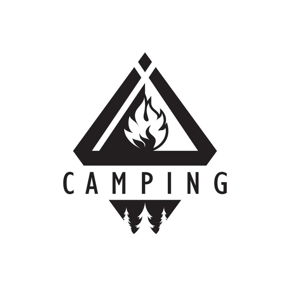 vintage and retro tent logo, camping. With tent, tree and bonfire sign. adventurers, scouts, climbers, camping equipment center vector