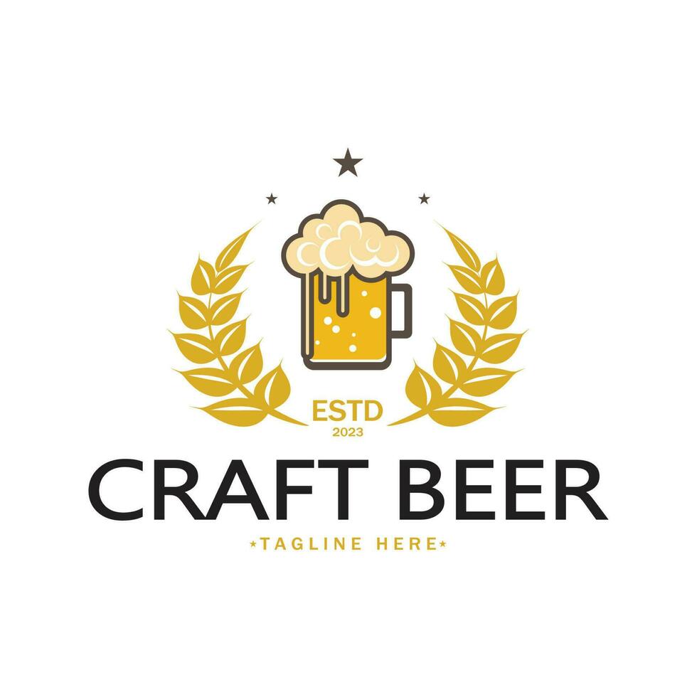 Beer logo template with vintage craft wheat.For badge, emblem,malt,beer company,bar,alcoholic drink vector