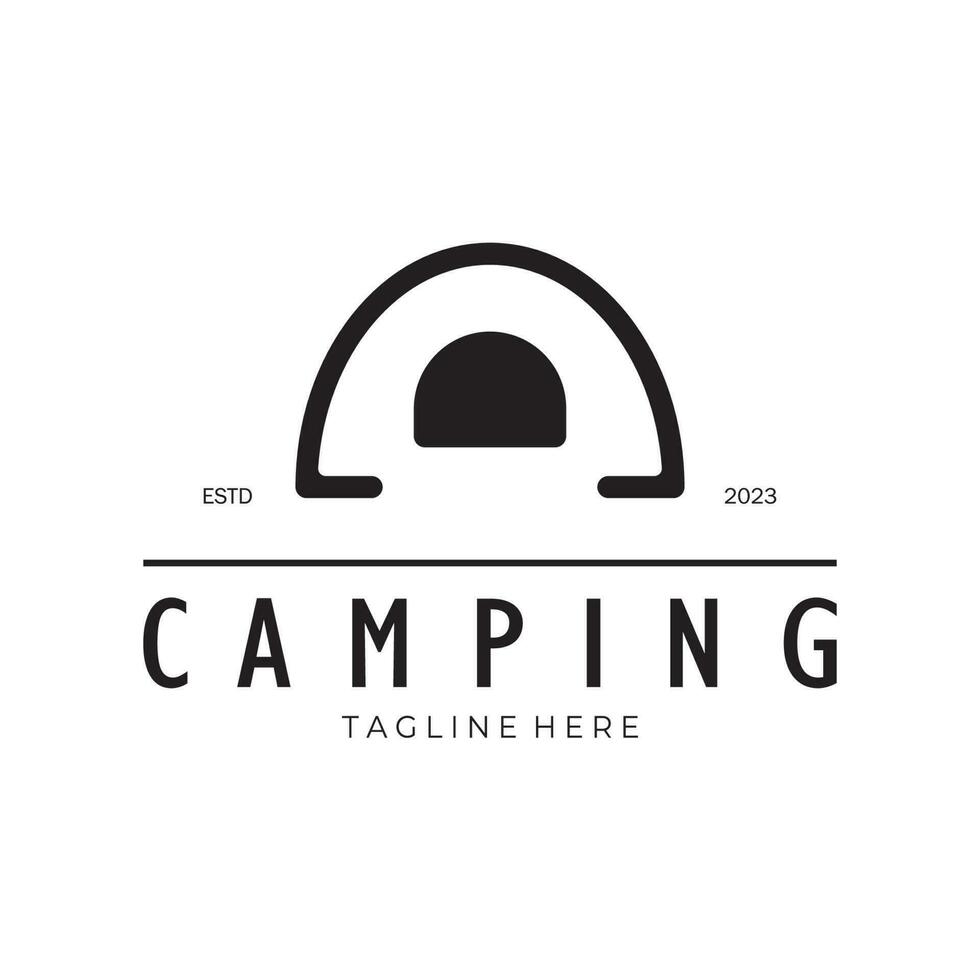 vintage and retro tent logo, camping. With tent, tree and bonfire sign. adventurers, scouts, climbers, camping equipment center vector