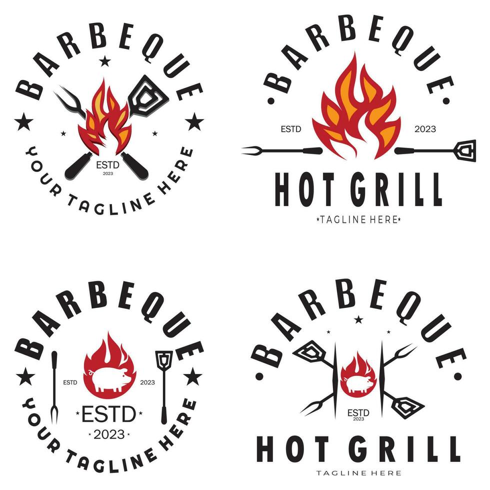 Smoke and BBQ Barbecue Vintage hot grill, with crossed flames and spatula. Logo for restaurant, badge, cafe and bar.vector vector