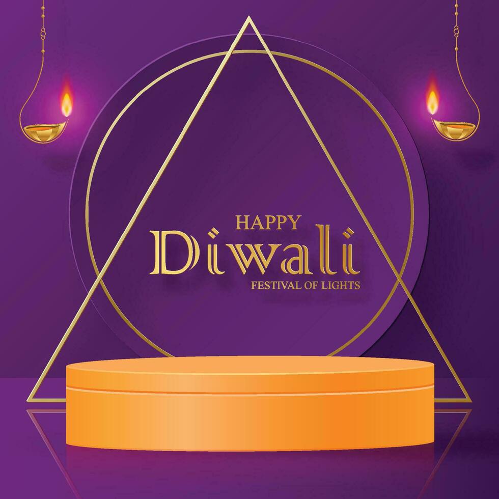 Diwali or Deepavali 3d Podium round stage style for the Indian festival of lights vector