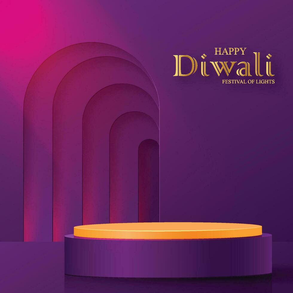 diwali o deepavali 3d podio redondo etapa estilo para el indio festival de luces vector