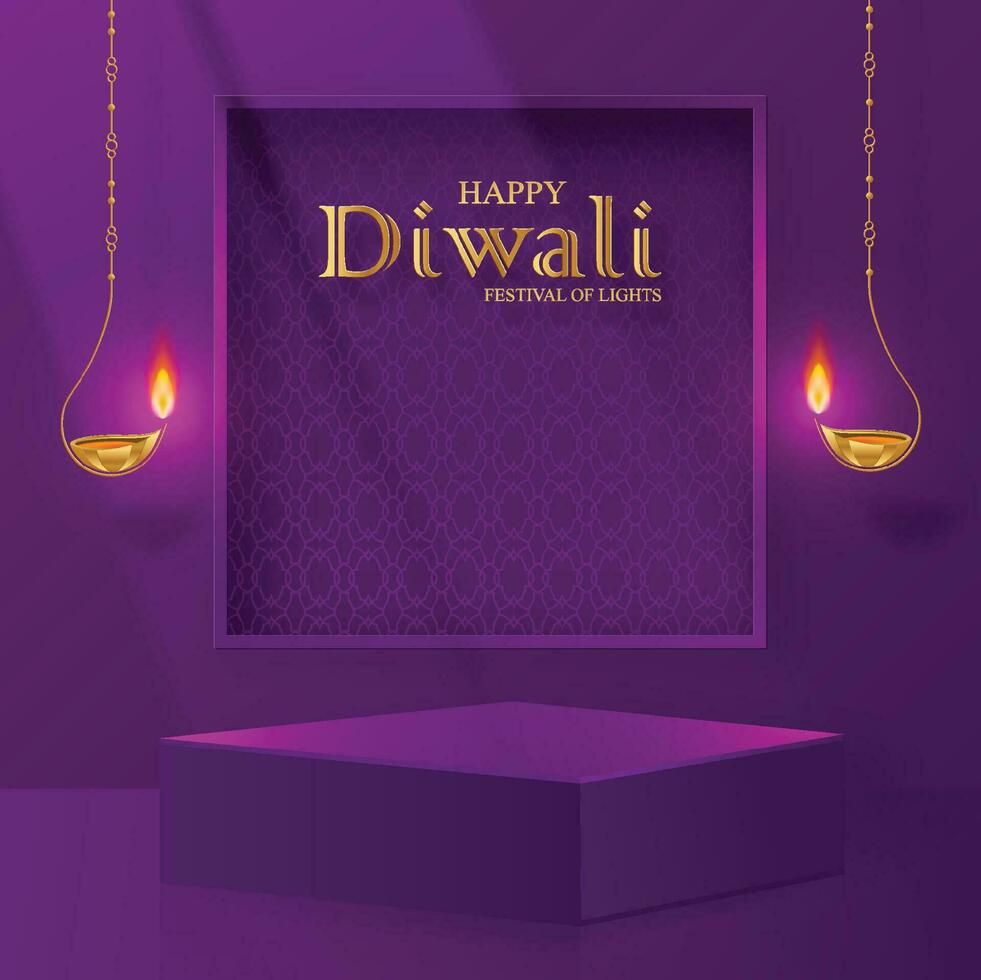 Diwali or Deepavali 3d Podium round stage style for the Indian festival of lights vector