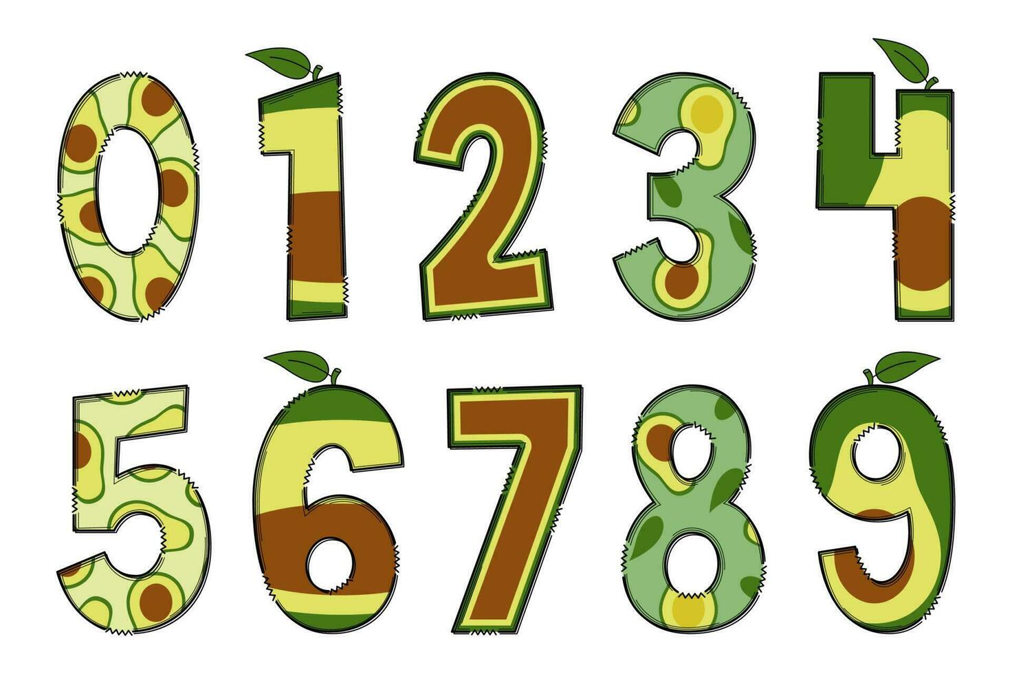 Handcrafted Avocado Letters. Color Creative Art Typographic Design vector