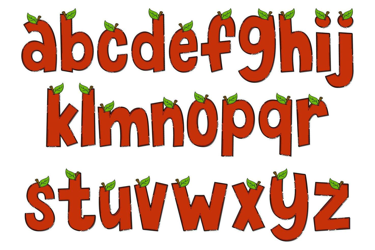 Handcrafted Apple Letters. Color Creative Art Typographic Design vector