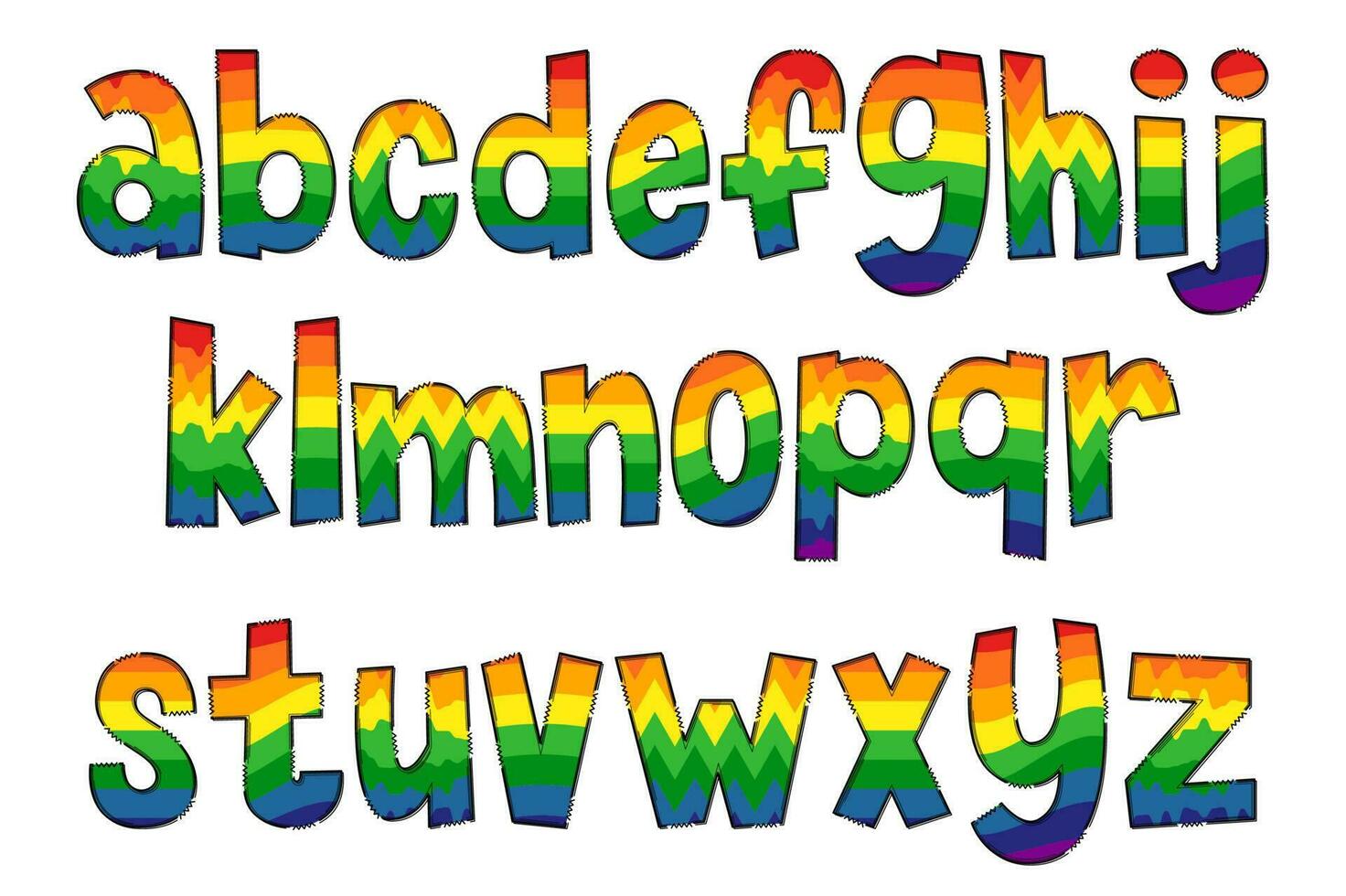 Handcrafted Rainbow Letters. Color Creative Art Typographic Design vector