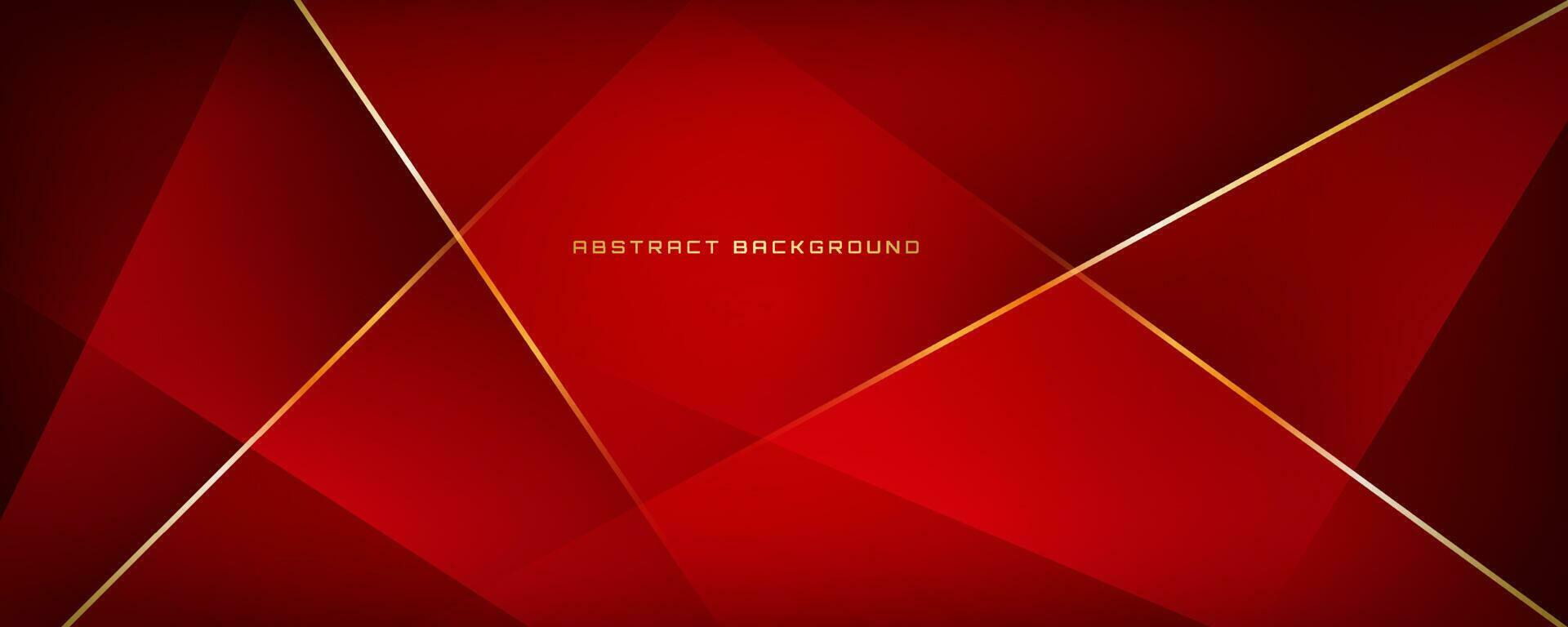 3D red luxury abstract background overlap layer on dark space with golden polygonal lines decoration. Modern graphic design element cutout style concept for banner, flyer, card, or brochure cover vector
