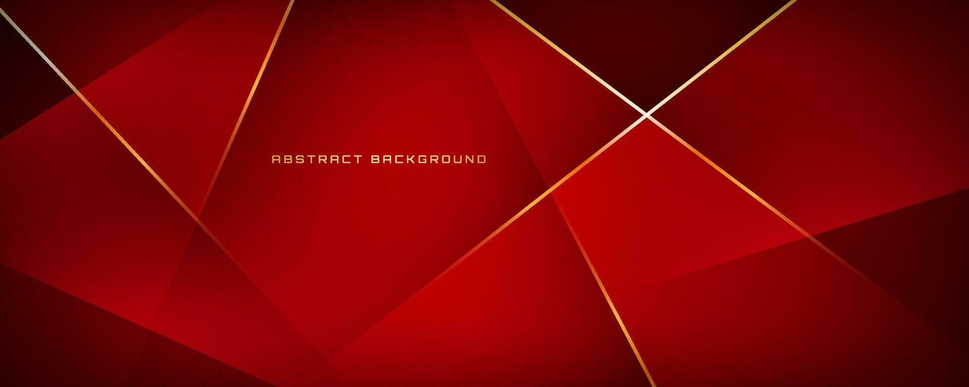 3D red luxury abstract background overlap layer on dark space with golden polygonal lines decoration. Modern graphic design element cutout style concept for banner, flyer, card, or brochure cover vector