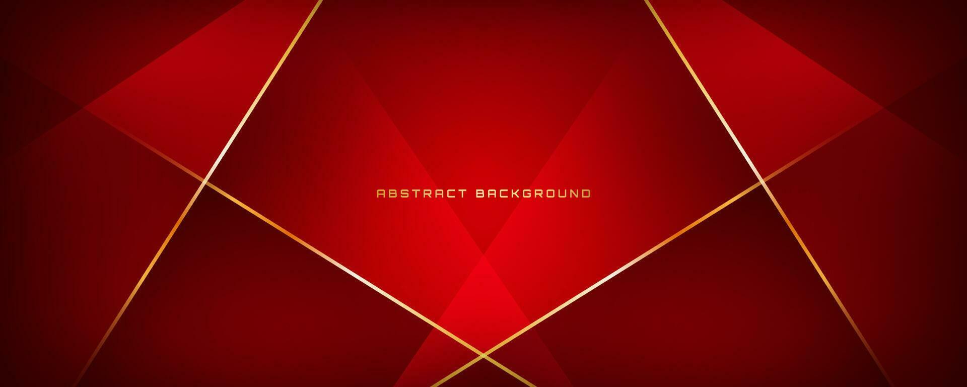 3D red luxury abstract background overlap layer on dark space with golden polygonal lines decoration. Modern graphic design element cutout style concept for banner, flyer, card, or brochure cover vector