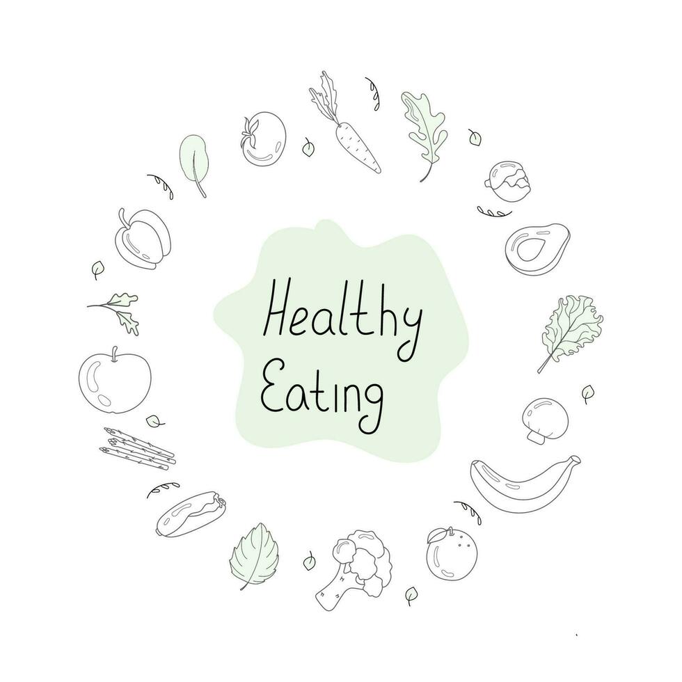 Vector illustration set of healthy food in doodle style.