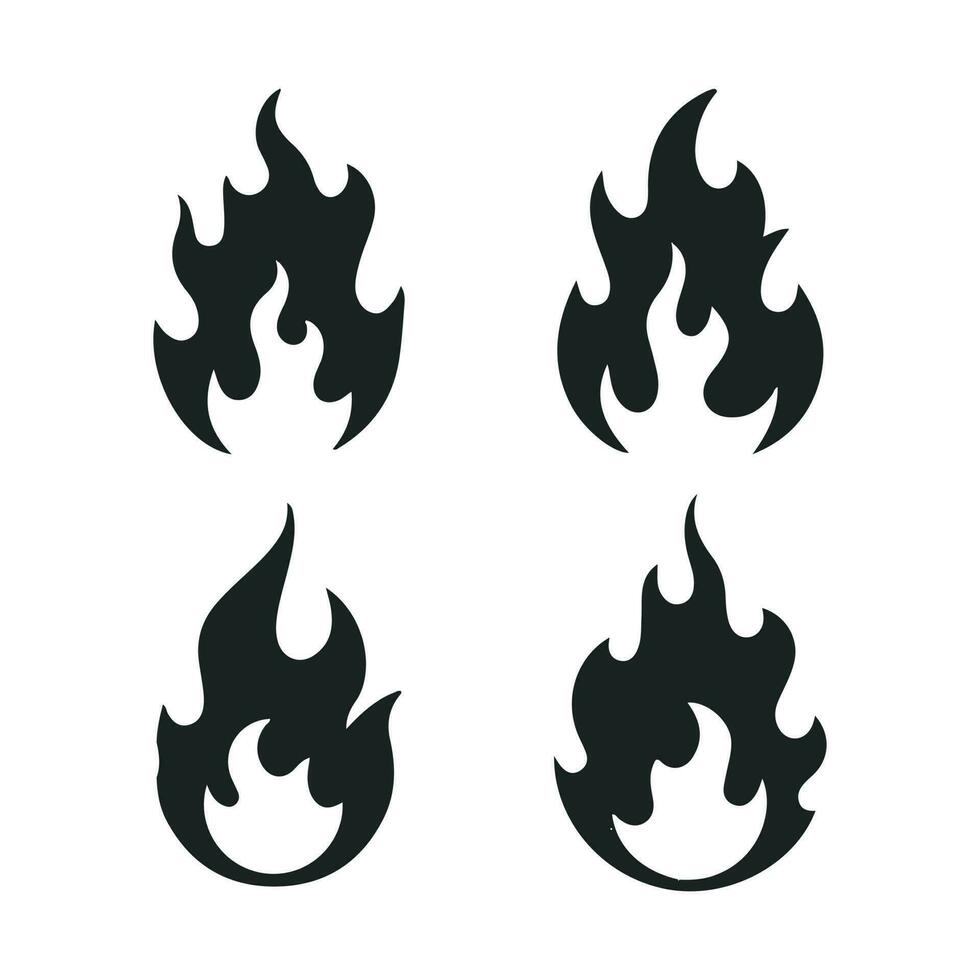 Flames icons.warning symbols isolated on white. Burning vector emblems.