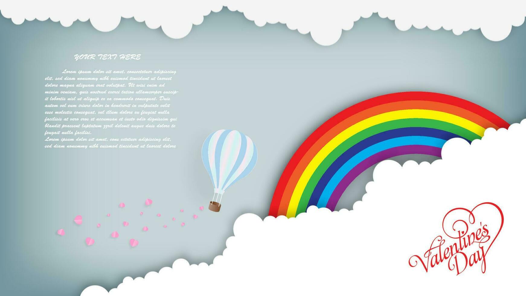 Rainbow on blue sky with cloud , paper art style Design illustration of view scene the sky on paper art style.vector, illustration. vector