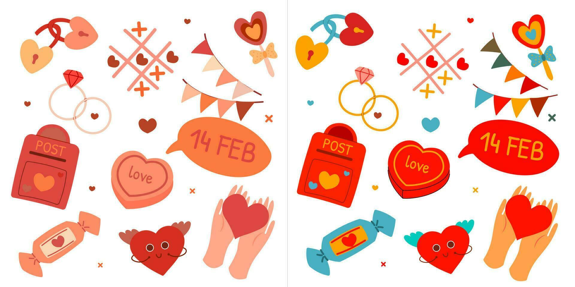 Valentines Day set. With heart and other elements on a white background. vector