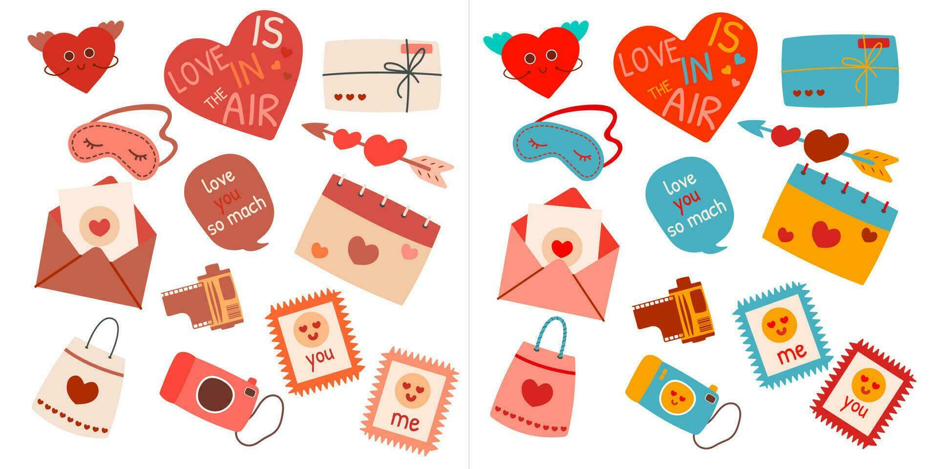 Valentines Day set. With heart and other elements on a white background. vector