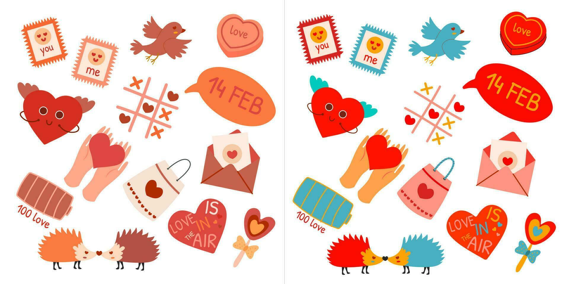 Valentines Day set. With heart and other elements on a white background. vector