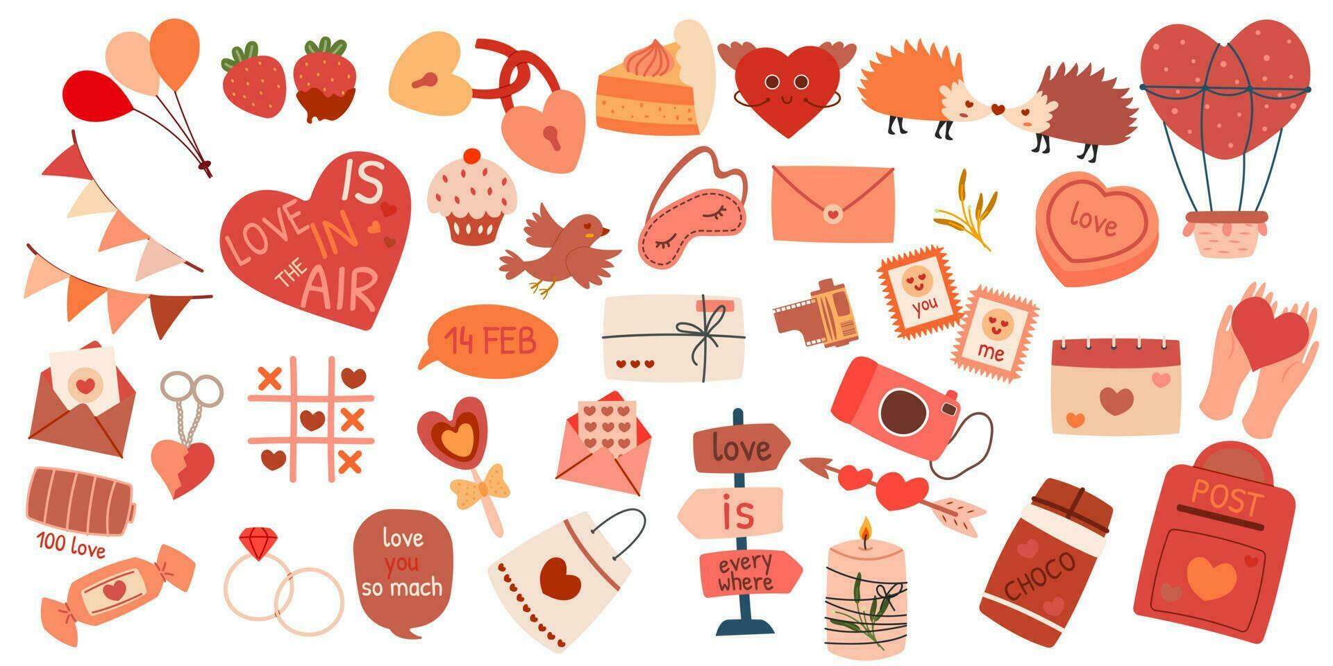 Valentines Day set. With heart and other elements on a white background. vector