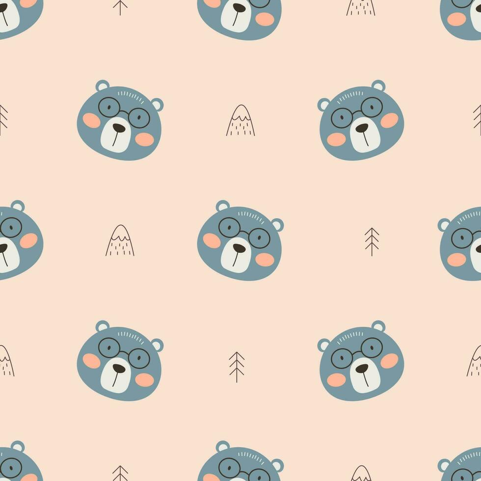 Seamless pattern with cute bear. bears, teddy, bear, trees and dots in scandinavian style isolated vector. vector