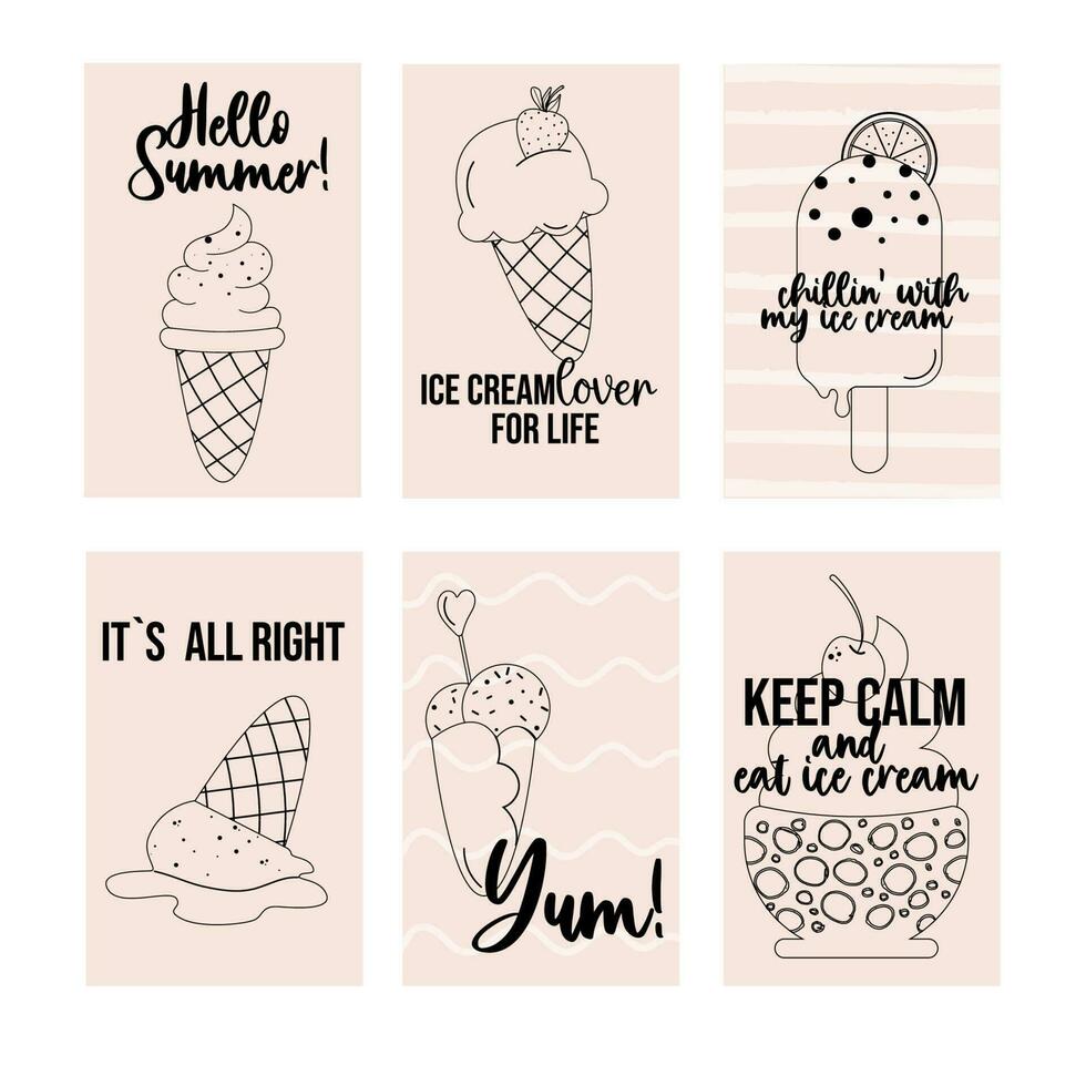 Poster outline ice cream hand drawn summer card collection template vector