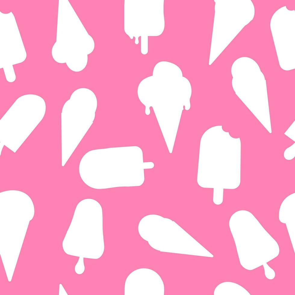 Seamless silhouette on a pink background with an ice cream pattern hand drawn. vector