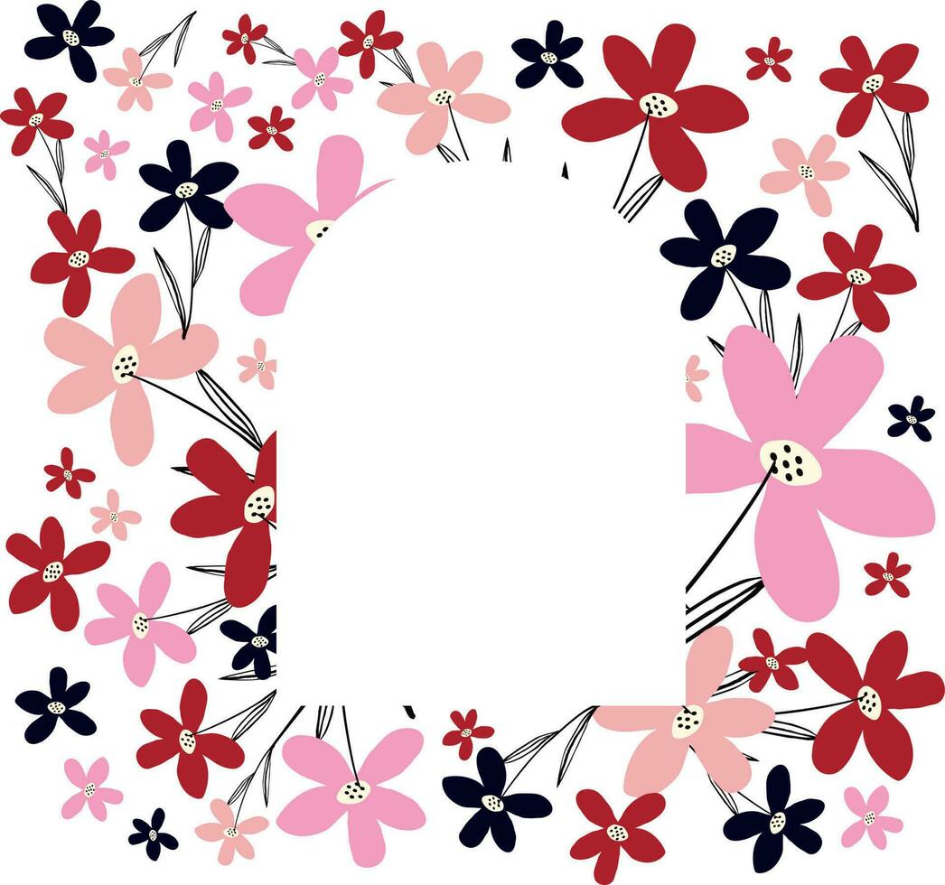 Creative vibrant floral arch frame, bright frame with wildflowers in juicy colors. vector
