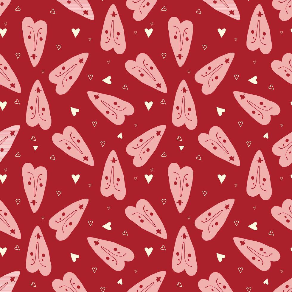 Valentines Day pattern with vibrant expressive funky hearts. vector