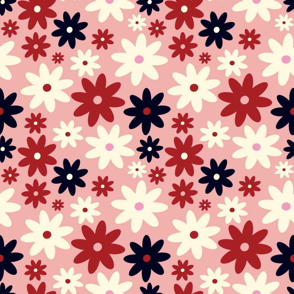 Playful Creative vibrant quirky Retro floral pattern in 60s in bright juicy colors vector