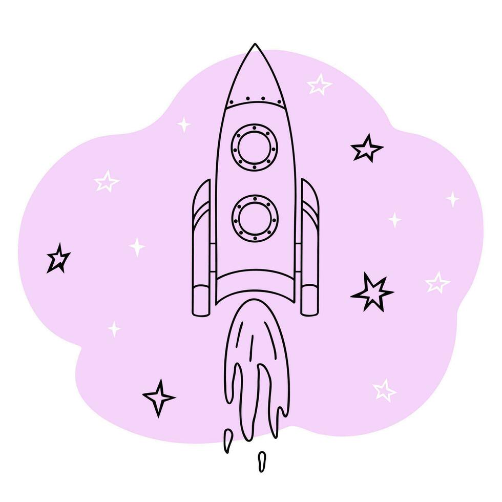 rocket outline. Illustration for printing, backgrounds, covers and packaging. Image can be used for greeting cards, posters, stickers and textile. Isolated on white background. vector