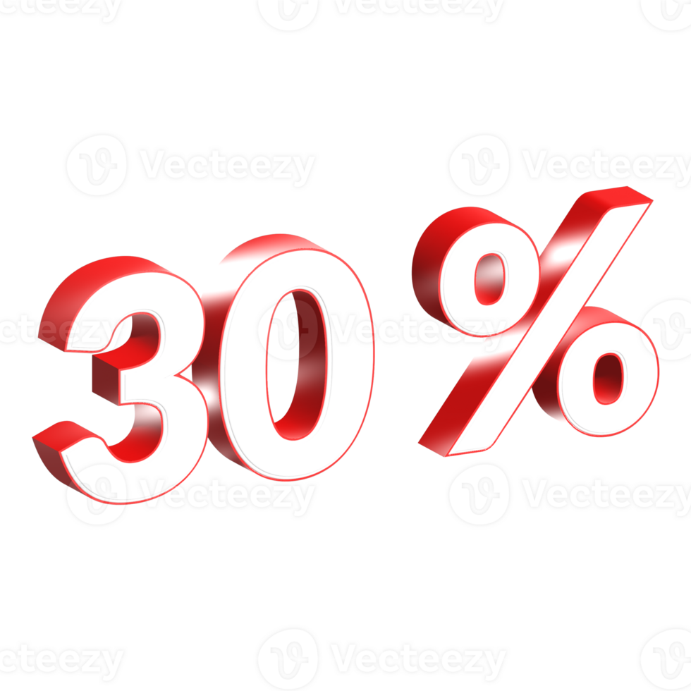 3d numbers 30 percentage red png