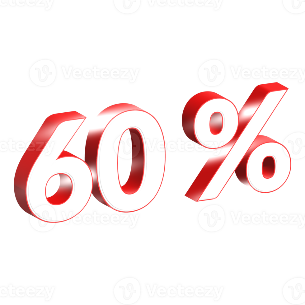 3d numbers 60 percentage red png