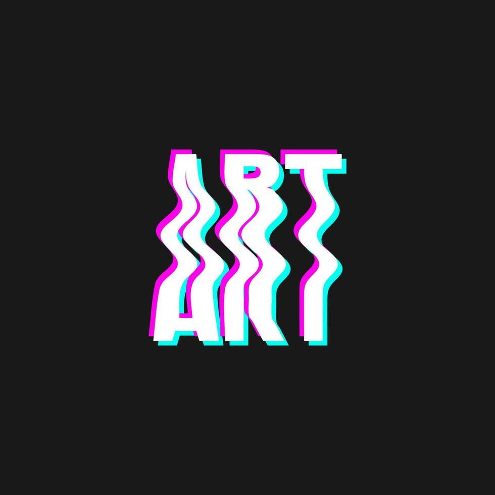 Vector illustration with 3d glitch effect, lettering art. Groovy wavy lettering in trendy psychedelic y2k, 90s, 00s rave style, nostalgia. Crazy print for graphic tee, streetwear, hoodie.