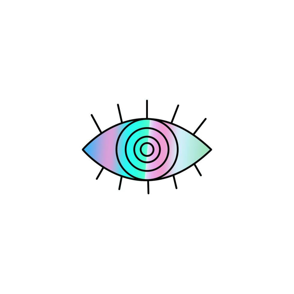 Gradient doodle hand drawn holographic eye isolated on white background. Gradient sticker, patch in the style of 90s, 00s, Y2K. vector