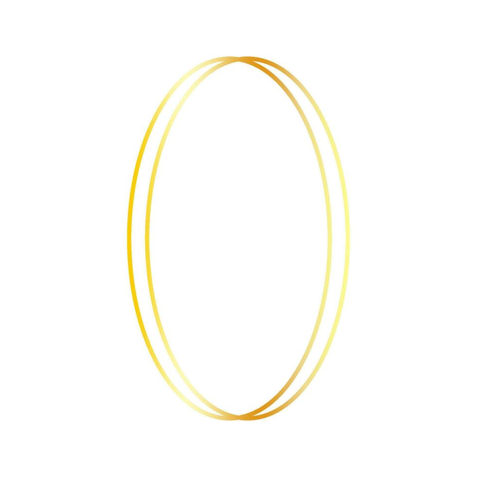 Slim minimalistic oval gold frame isolated on white background. Geometric photo frame, vector foil gradient shape.