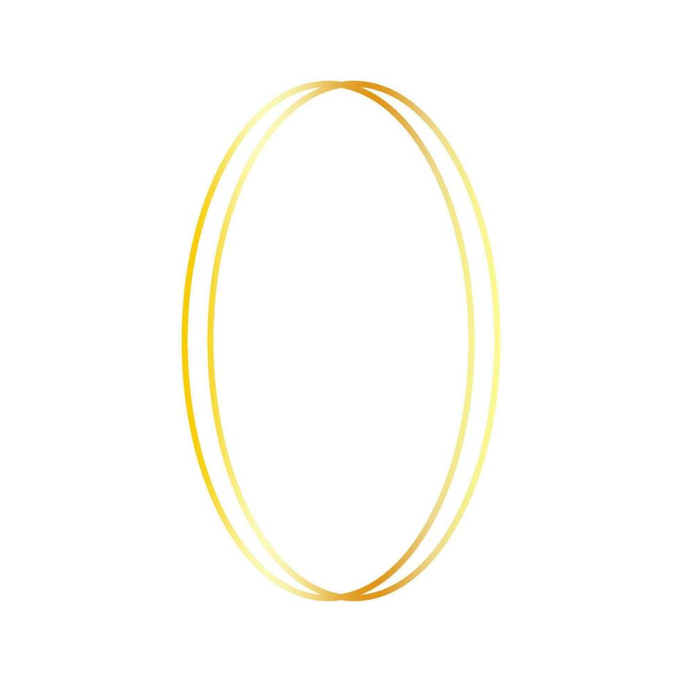 Slim minimalistic oval gold frame isolated on white background. Geometric photo frame, vector foil gradient shape.