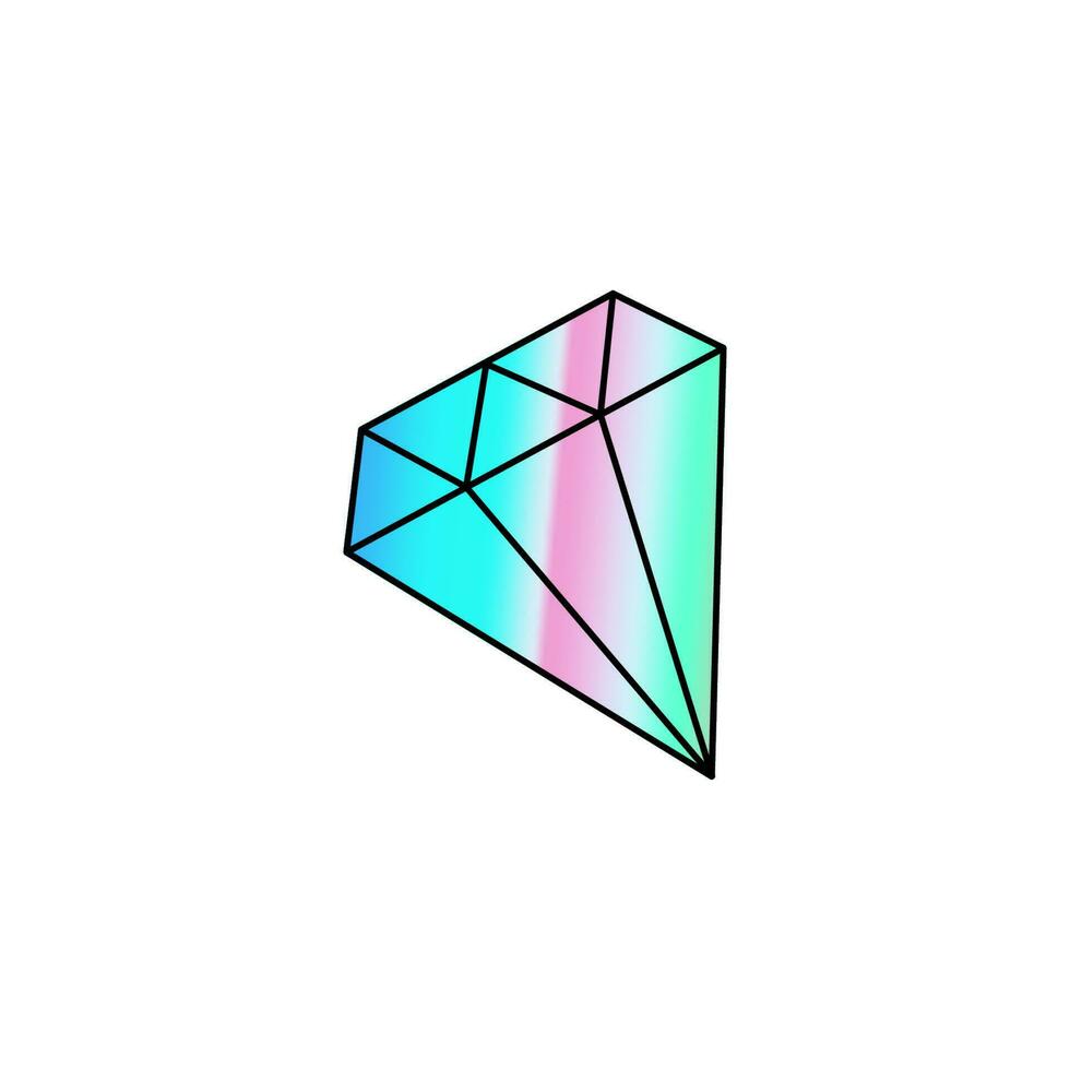 Holographic vector diamond isolated on white background. Hand drawn doodle crystal, gradient diamond.