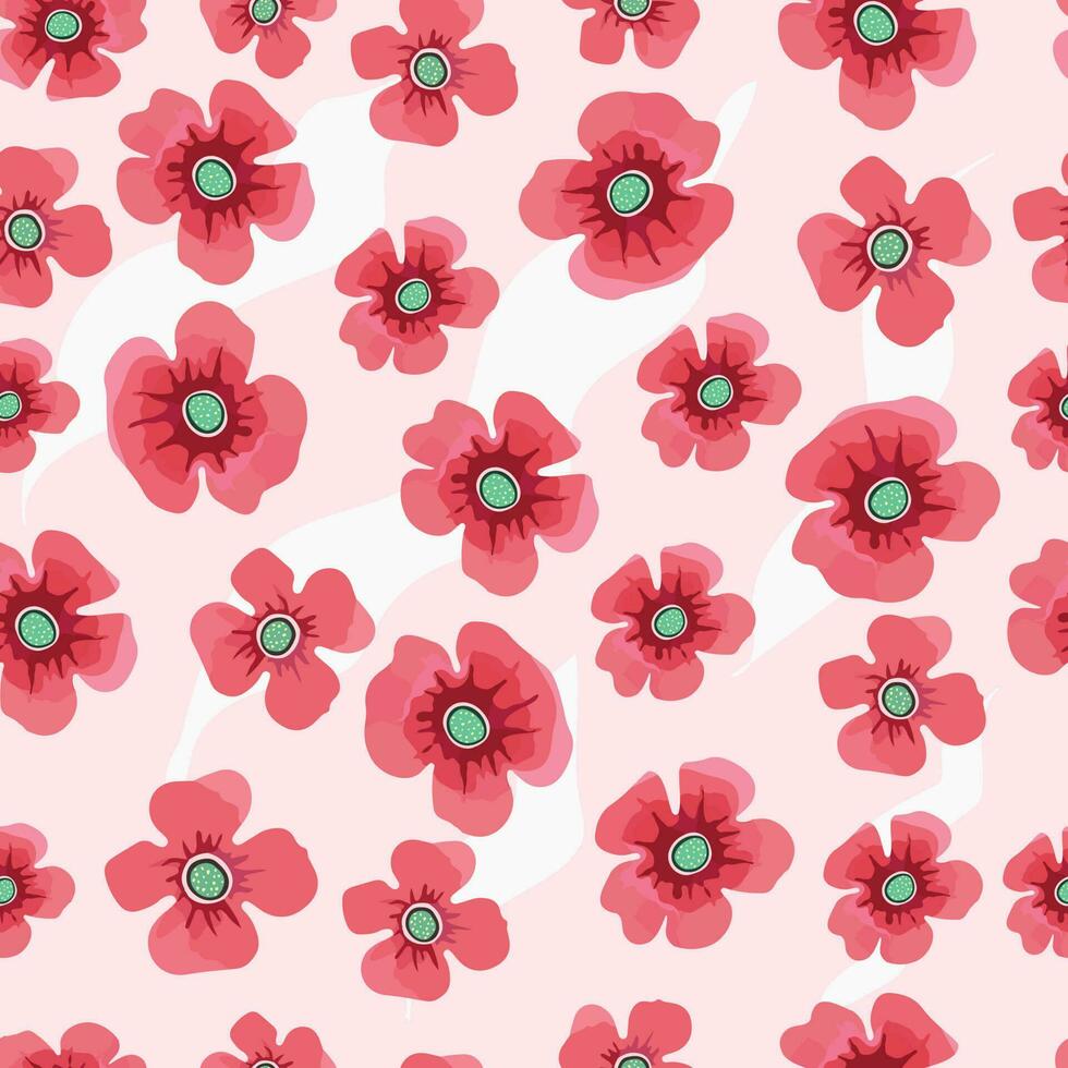Blooming red flower seamless pattern vector