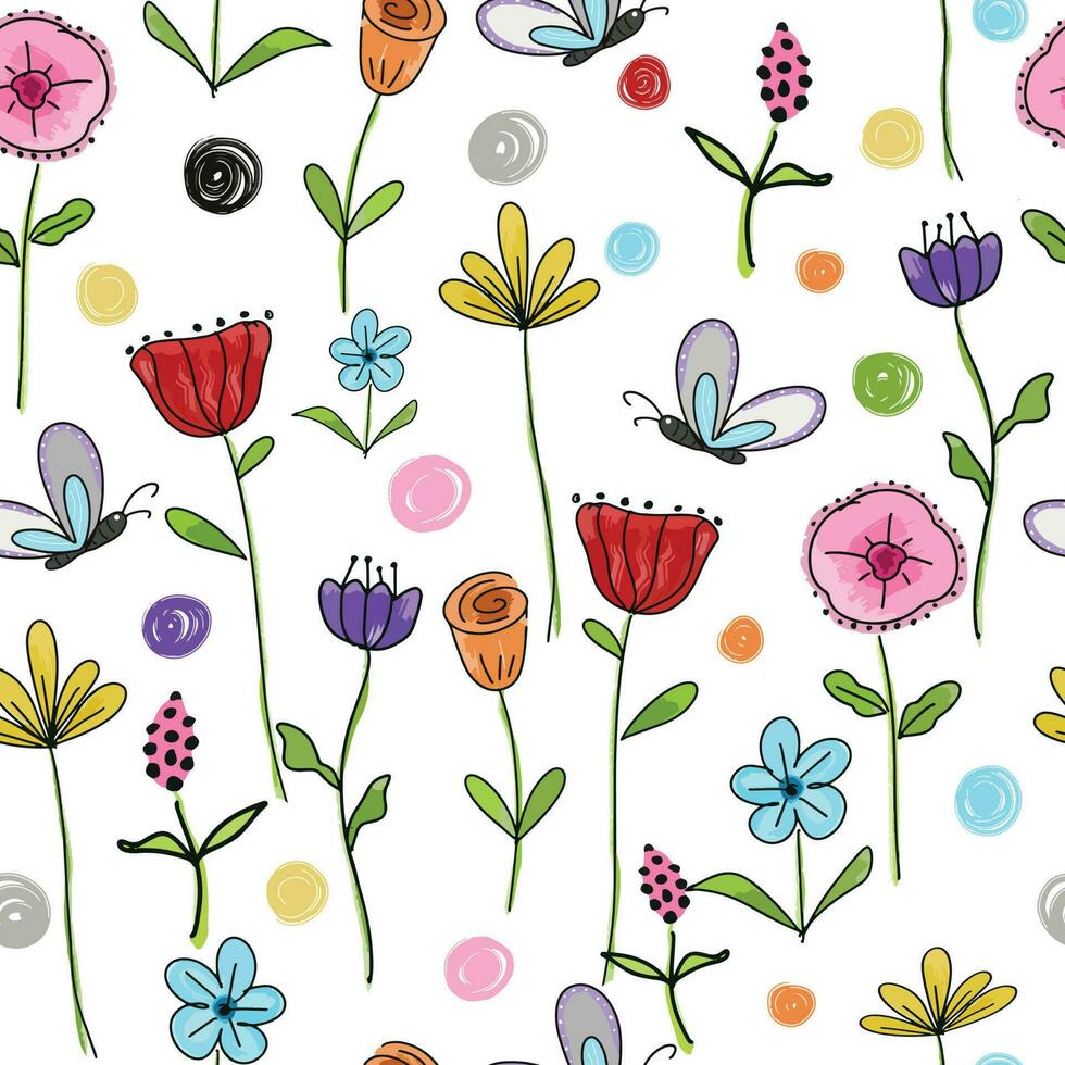 Colorful water color flower and butterfly seamless pattern vector